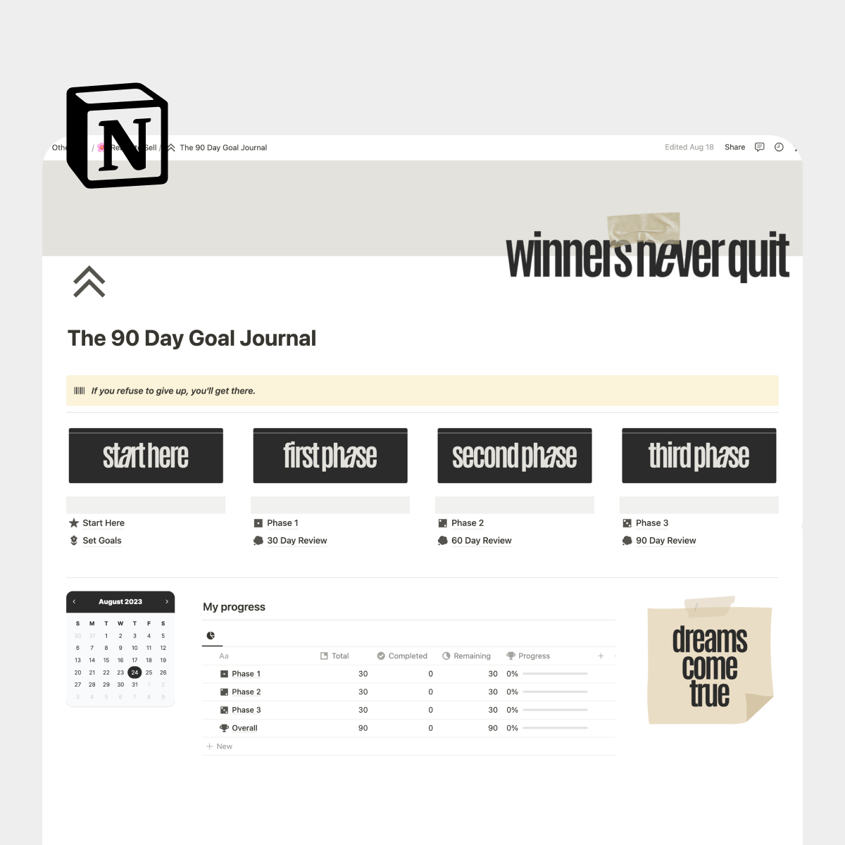 90 Day Goals Journal