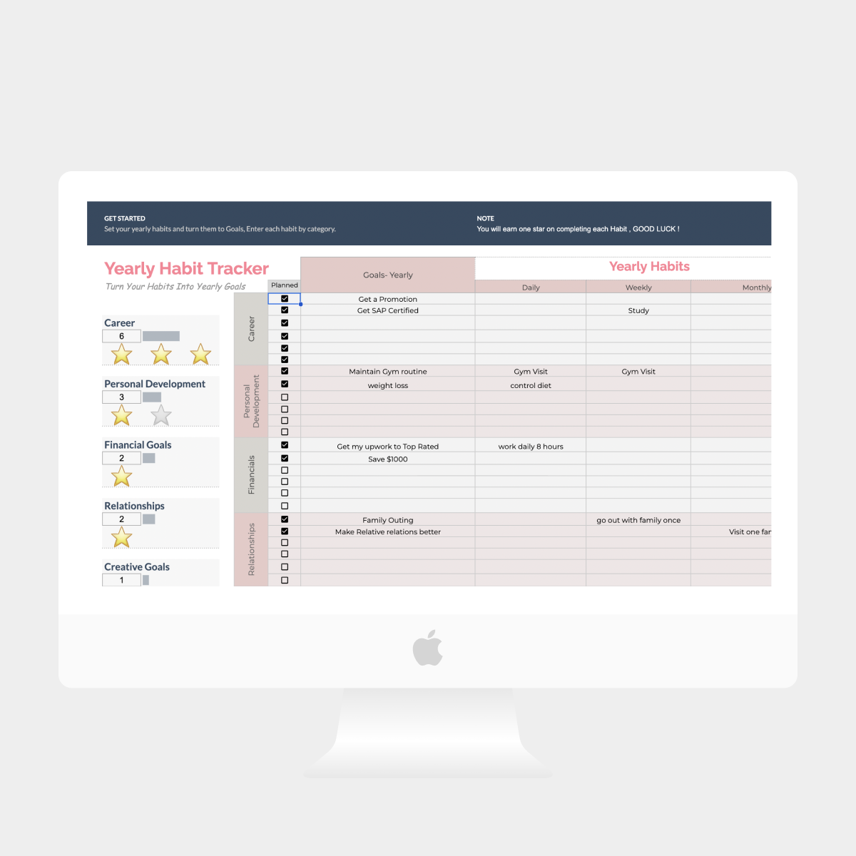 Daily Habits + Yearly Goals Tracker System (Google Sheets PLR)