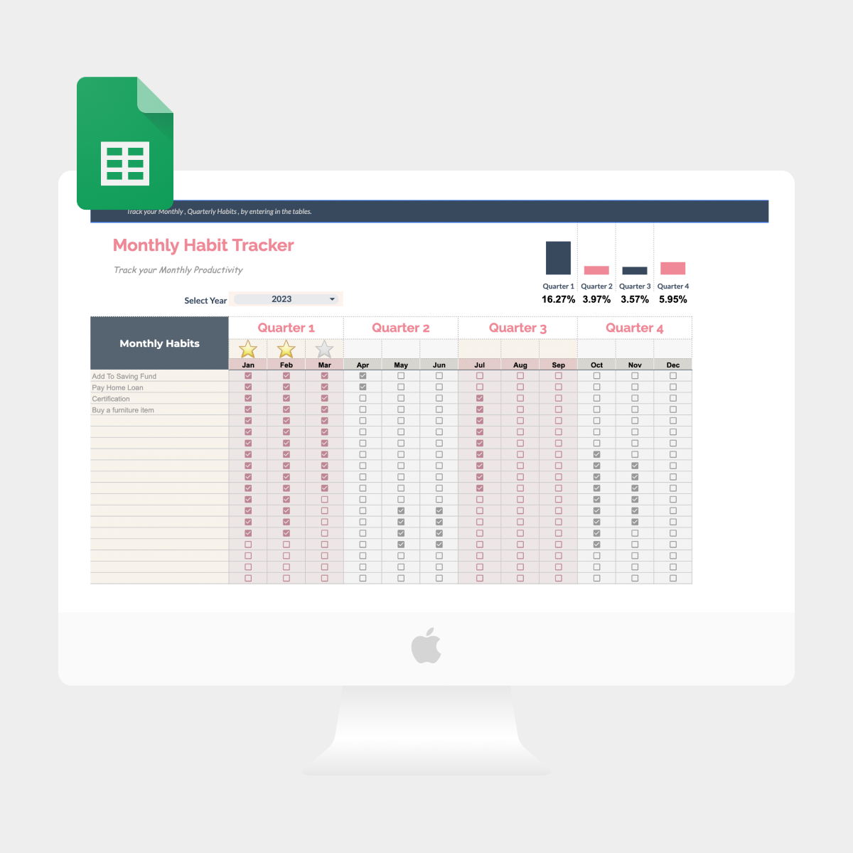 Daily Habits + Yearly Goals Tracker System (Google Sheets PLR)