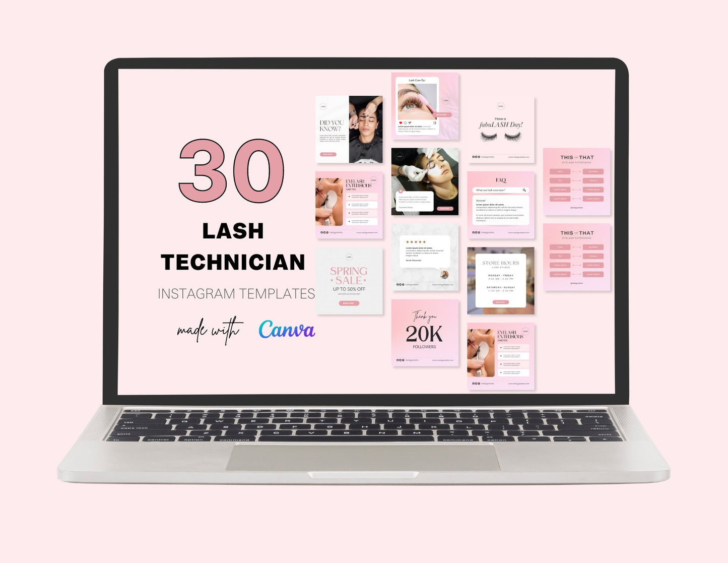 30 Lash Tech Instagram Templates | Canva Template - The Creagency LLC