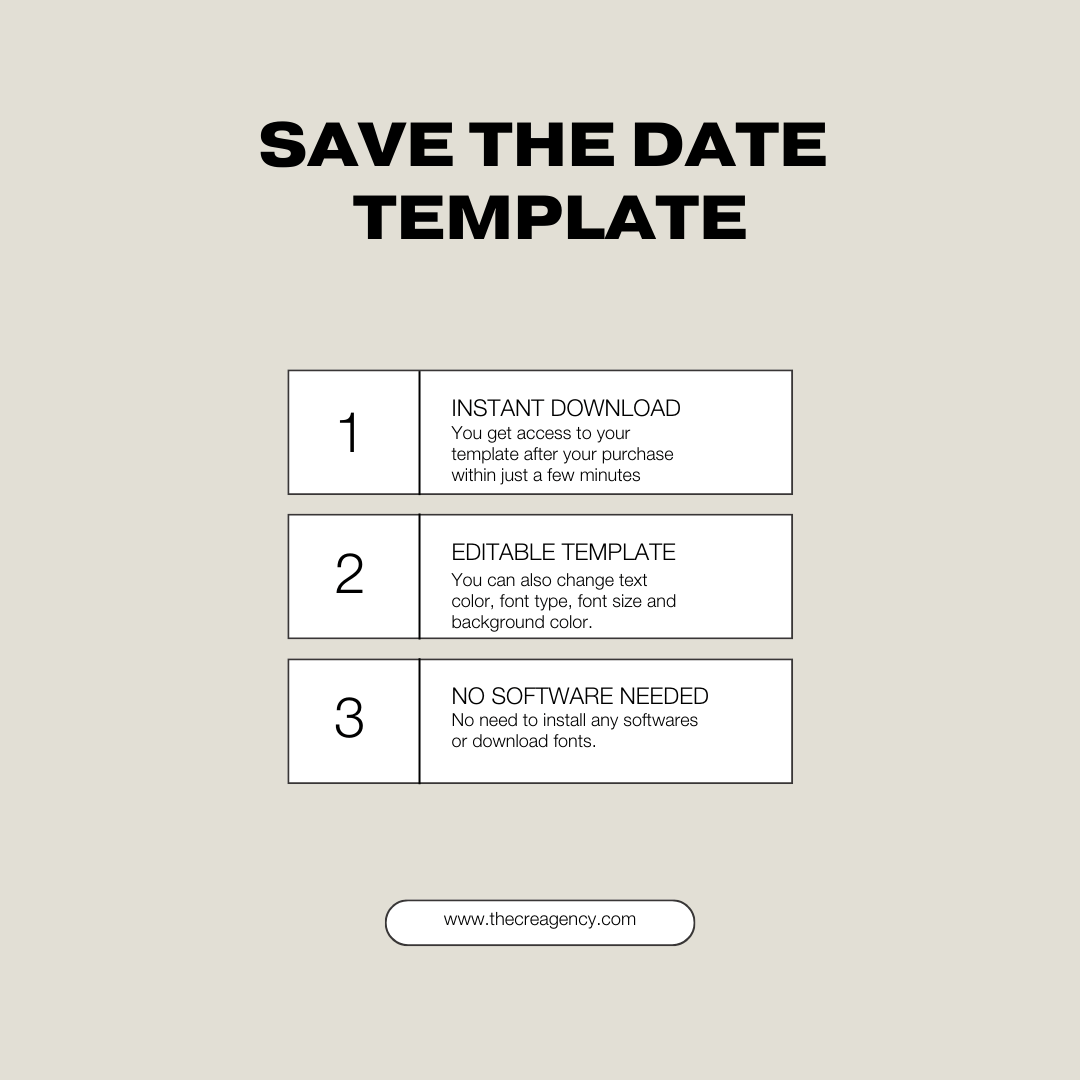 Modern Minimal Save the Date Editable Template - The Creagency LLC