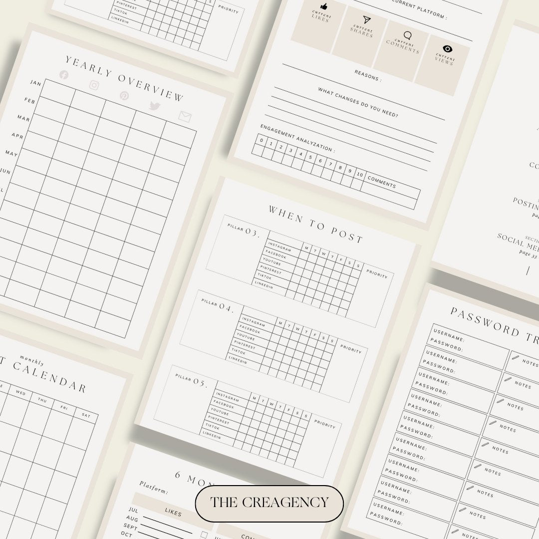 Social Media Planner Bundle | Instagram Planner Printable | Digital Pinterest Planner | Blogger Planner | TikTok Planner| Facebook Marketing - The Creagency LLC