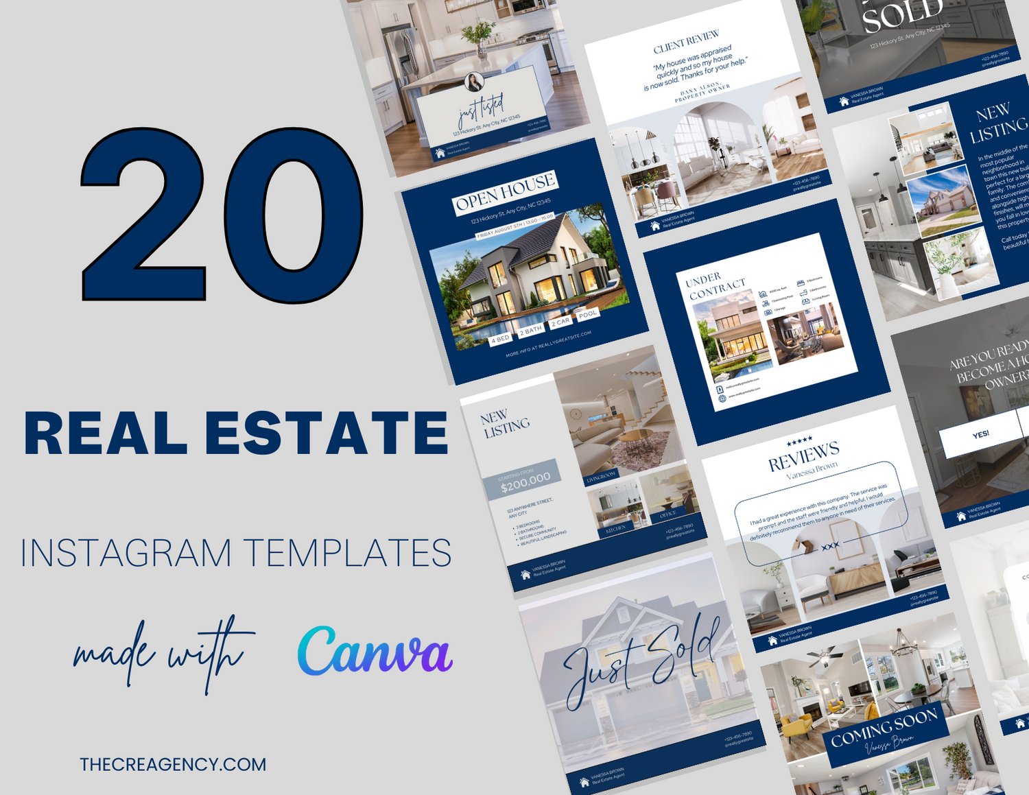 20 Real Estate Agent Social Media Templates | Realtor Marketing Canva Templates - The Creagency LLC