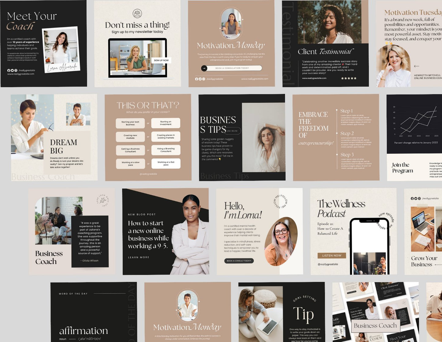 30 Canva Templates for Business Coach | Social Media Templates | Aesthetic Branding & Marketing Kit - The Creagency LLC