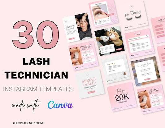 30 Lash Tech Instagram Templates | Canva Template - The Creagency LLC