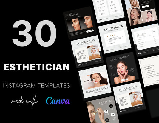 30 Skincare Instagram Templates | Esthetician instagram templates | Canva Templates - The Creagency LLC